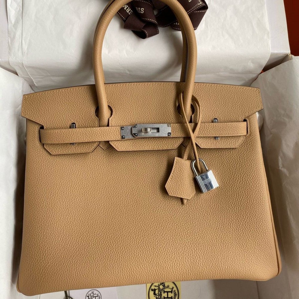 High Quality Replica Hermes Birkin 30 Retourne Handmade Bag In Chai Clemence Leather $ 529 USD