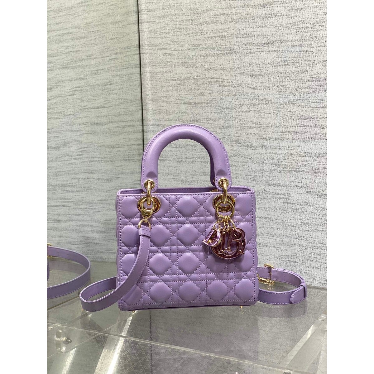 Dior Small Lady Dior Bag in Lilas Lambskin with Resin Charms High Quality Replica